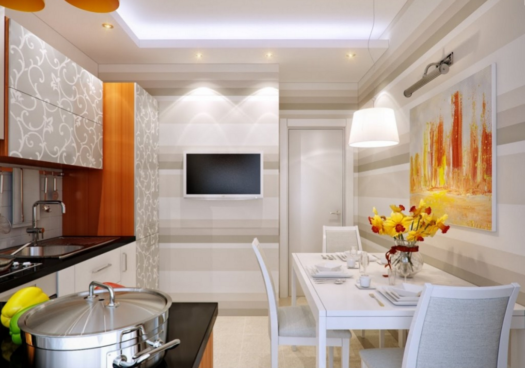 moderná a vzdušná kuchyňa v bielo oranžovej kombinácií