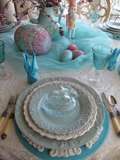 tyrkysové prostírání působící příjemně