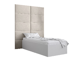 Jednolôžková posteľ s čalúneným čelom 90 cm Brittany 1 (biela matná + krémová) (s roštom)
