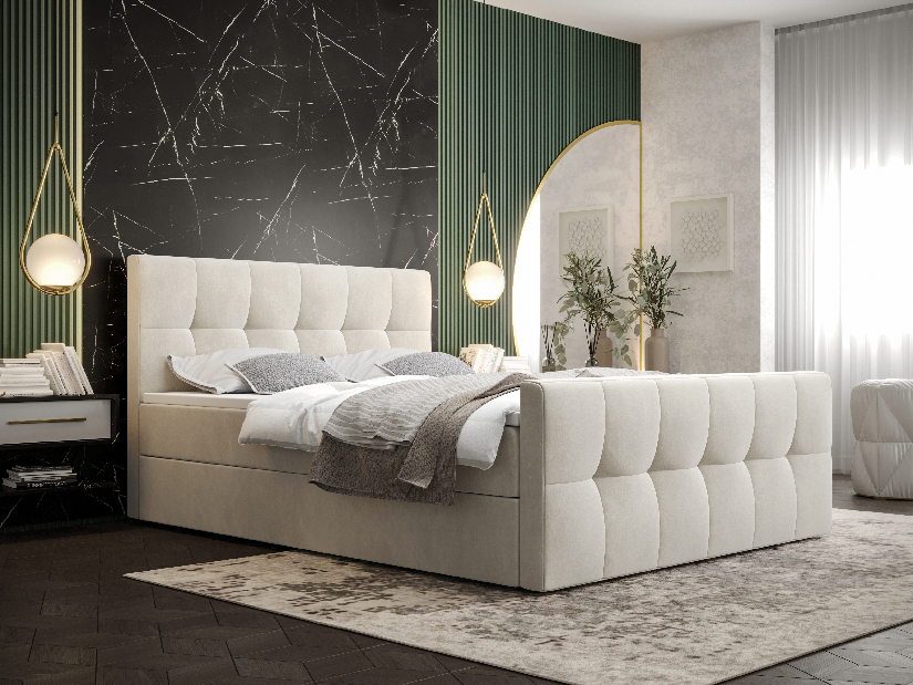 Manželská posteľ Boxspring 140 cm Macheta Comfort (béžová) (s matracom a úložným priestorom)