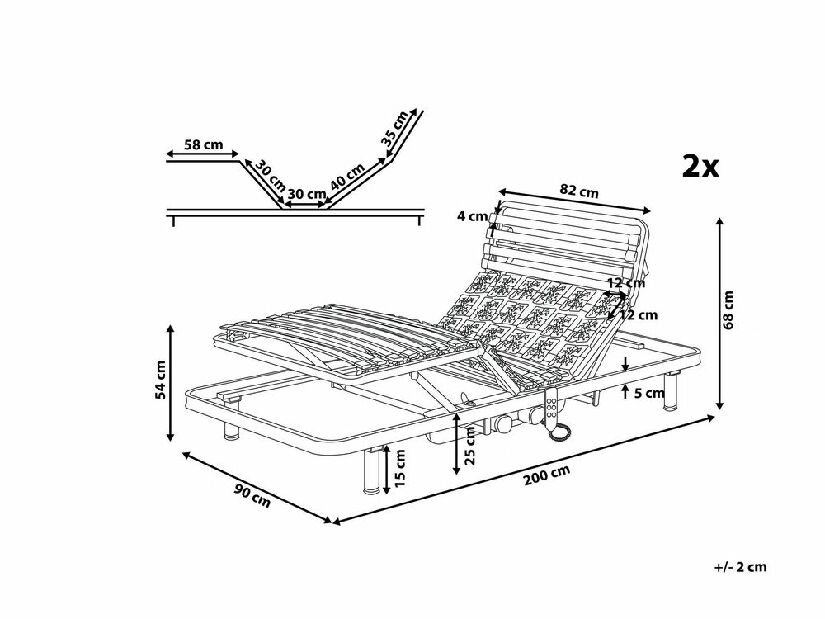 Set 2 ks. elektricky nastaviteľných lamelových roštov 200x180 cm MUUN (drevo) (sivá)