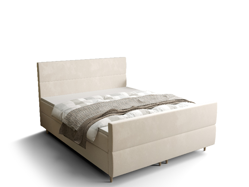 Manželská posteľ Boxspring 140 cm Flu plus (svetlobéžová) (s matracom a úložným priestorom)