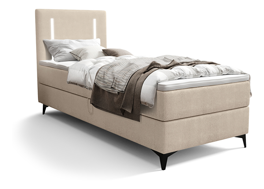 Jednolôžková posteľ 90 cm Ortega Comfort (béžová) (s roštom a matracom, s úl. priestorom) (s LED osvetlením)
