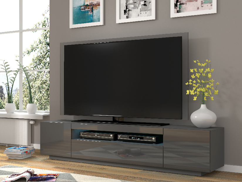 TV stolík/skrinka Aurora 200 (sivý lesk) (LED)