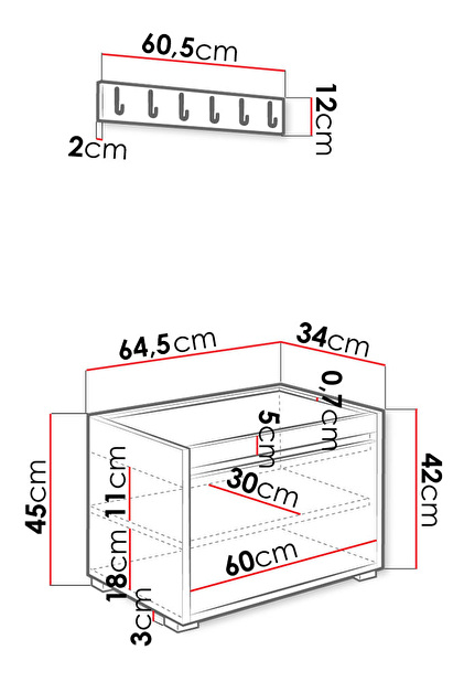 Nábytok do predsiene 60 + čalúnený nástenný panel Pag 60x30 Mirjan Karline (Biela + oranžová)