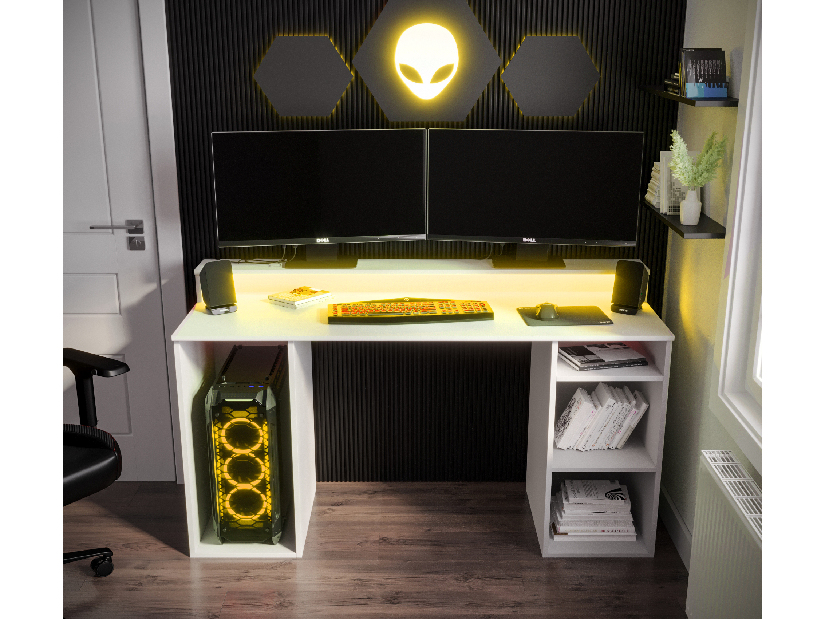 Herný PC stolík Garrick 1 (biely) (s LED RGB osvetlením)