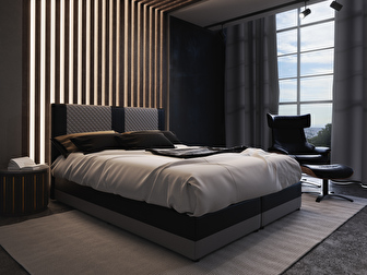 Manželská posteľ  Boxspring 140 cm Pecos Comfort (ekokoža + sivá + čierna) (s matracom a úložným priestorom) *výpredaj