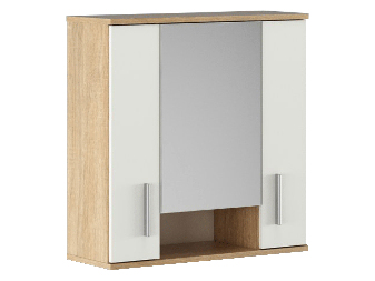 Závesná kúpelňová skrinka so zrkadlom Leah  01 (dub sonoma + biela matná)