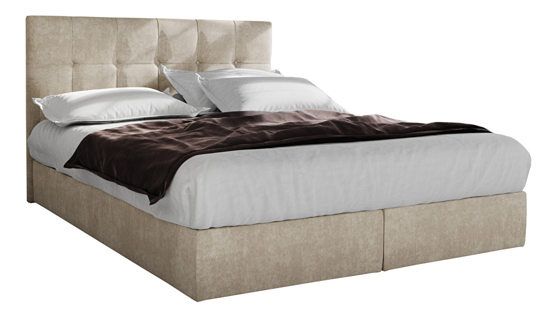 Manželská posteľ Boxspring 140 cm Porto (béžová) (s matracom a úložným priestorom)