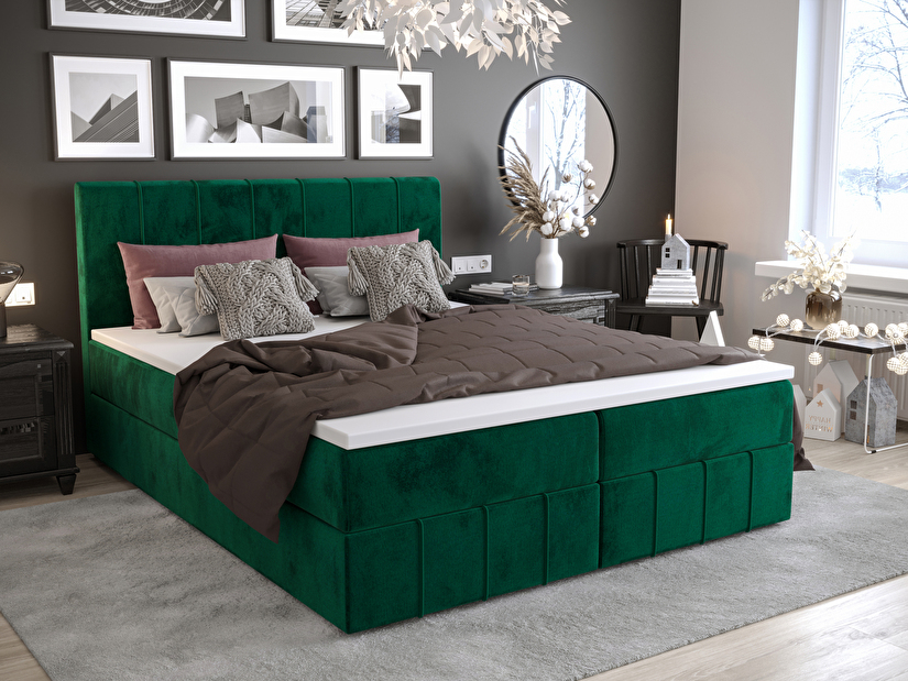Manželská posteľ Boxspring 160 cm Barack (olivová) (s matracom a úložným priestorom)