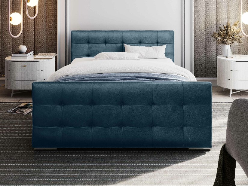 Manželská posteľ 140 cm Billie (modrá) (s roštom a úložným priestorom)