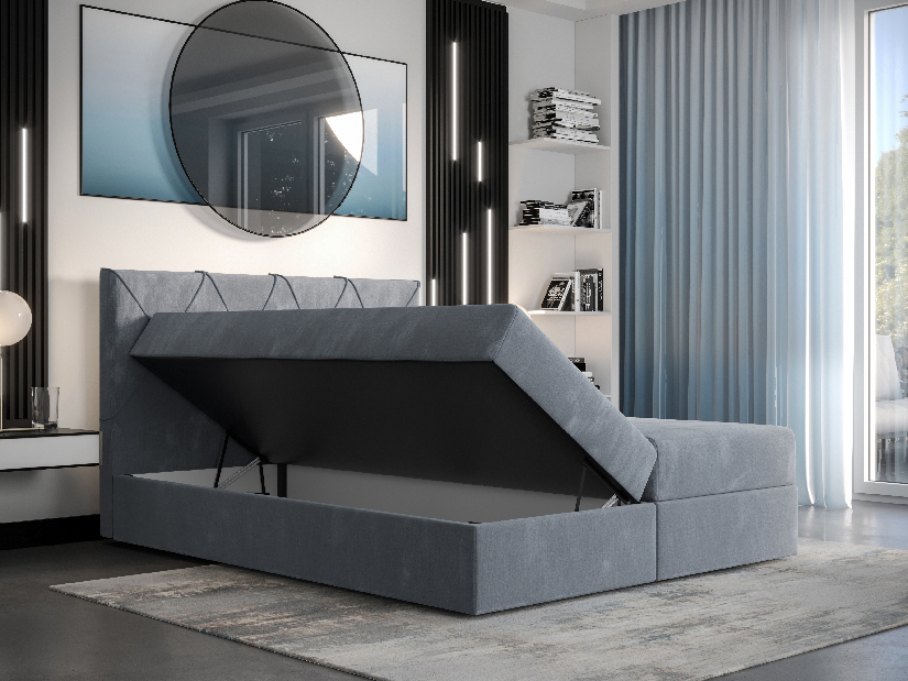 Manželská posteľ Boxspring 160 cm Athena (čierna) (s matracom a úložným priestorom)