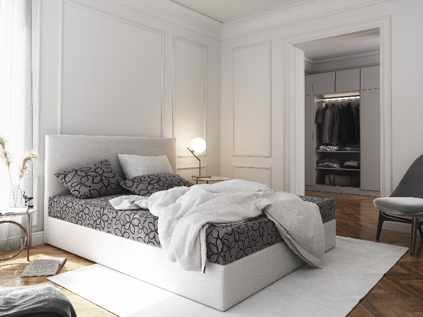 Manželská posteľ Boxspring 140 cm Lilac Comfort (vzor + biela) (s matracom a úložným priestorom)