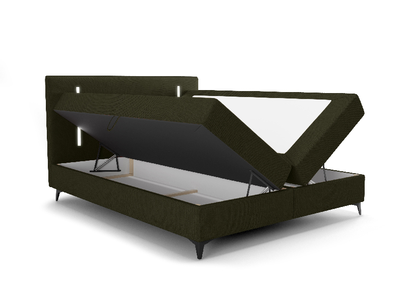 Manželská posteľ 140 cm Ortega Comfort (olivová zelená) (s roštom a matracom, s úl. priestorom) (s LED osvetlením)
