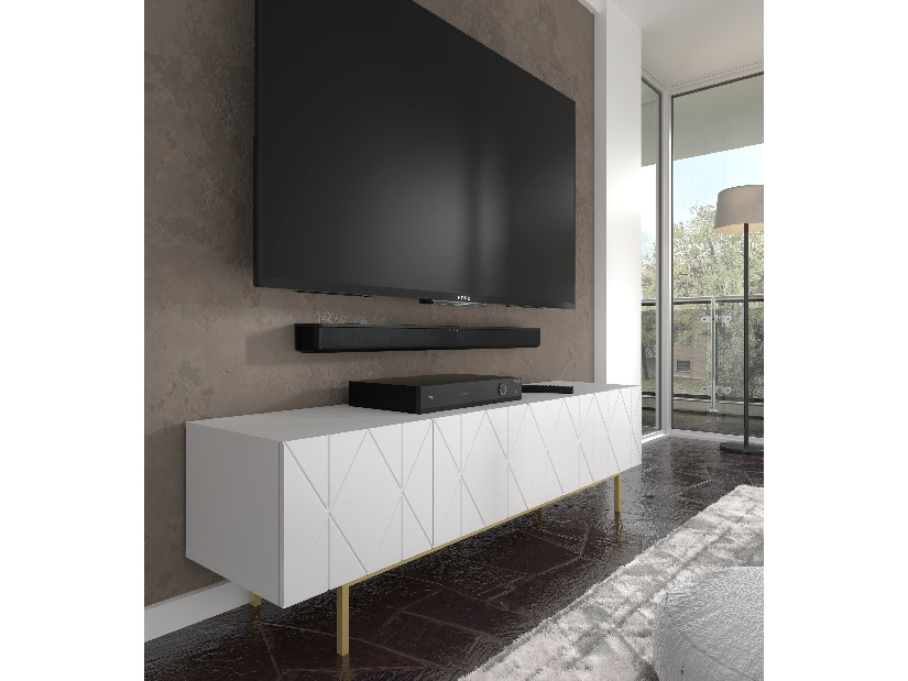 TV stolík/skrinka Koira (biela matná + zlatá)