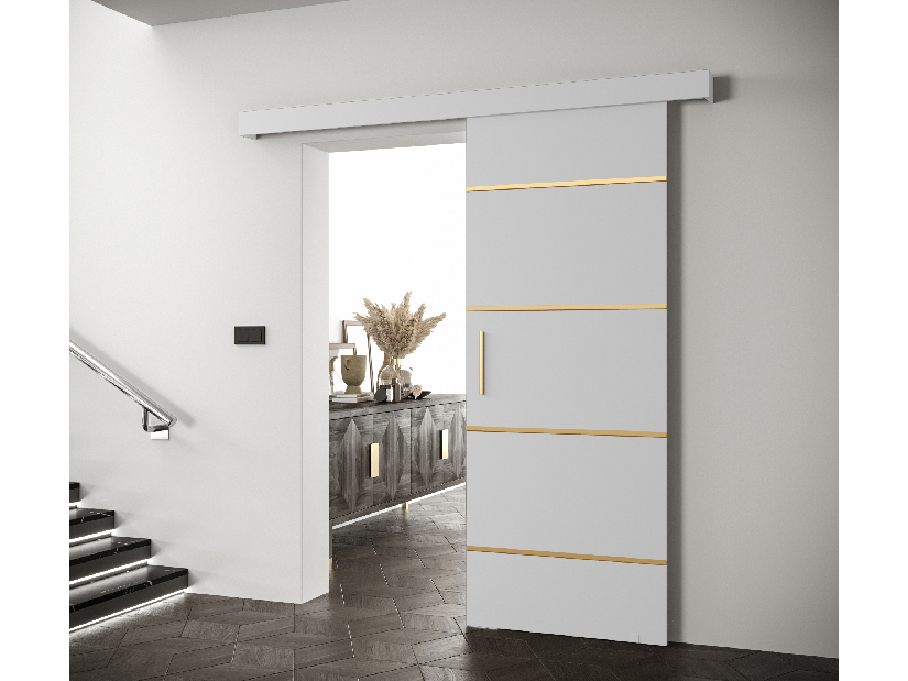 Posuvné dvere 90 cm Sharlene IV (biela matná + biela matná + zlatá)