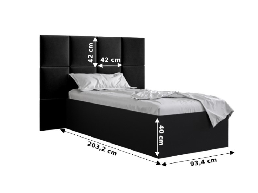 Jednolôžková posteľ s čalúneným čelom 90 cm Brittany 4 (biela matná + čierna) (s roštom)