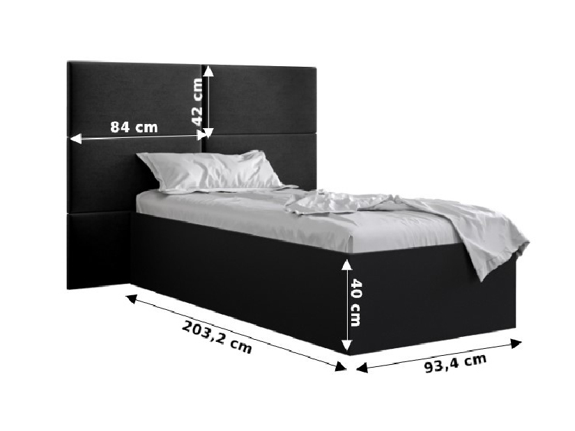 Jednolôžková posteľ s čalúneným čelom 90 cm Brittany 2 (čierna matná + modrá) (s roštom)