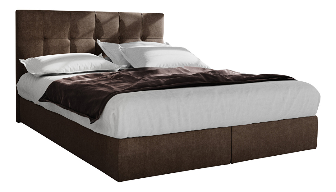 Manželská posteľ Boxspring 160 cm Porto (tmavohnedá) (s matracom a úložným priestorom)