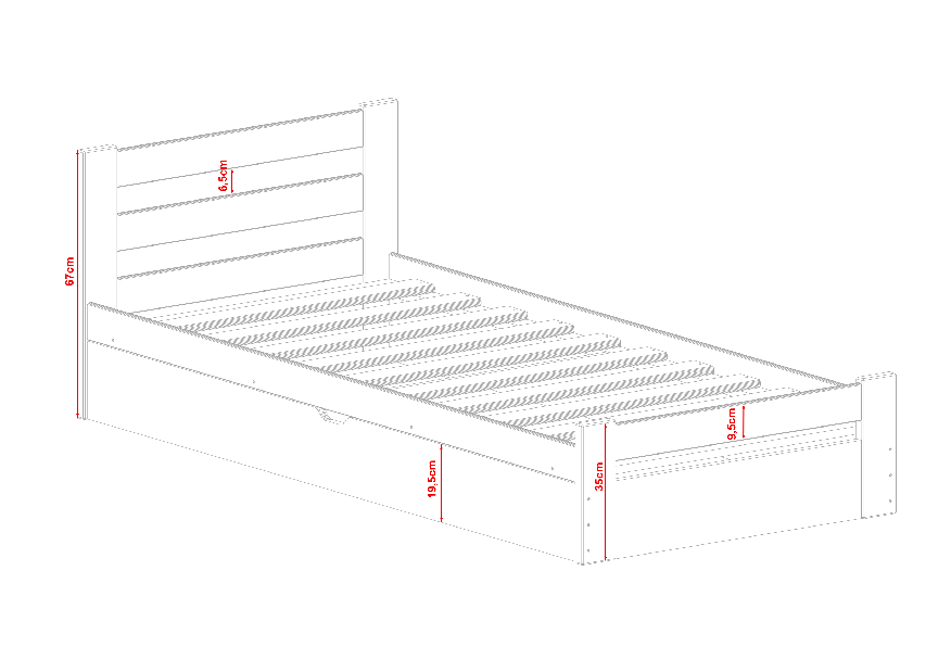 Detská posteľ 80 x 180 cm Nia (s roštom a úl. priestorom) (grafit)
