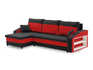 Rohová sedačka Hafiz (čierna + červená) (s poličkou) (L)