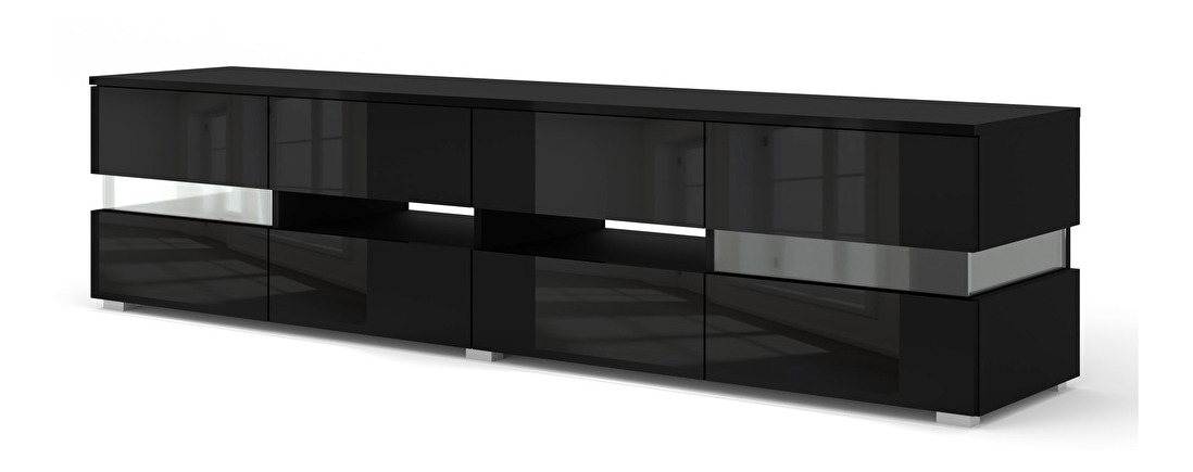 TV stolík/skrinka Vaimo (matná čierna + lesklá čierna)