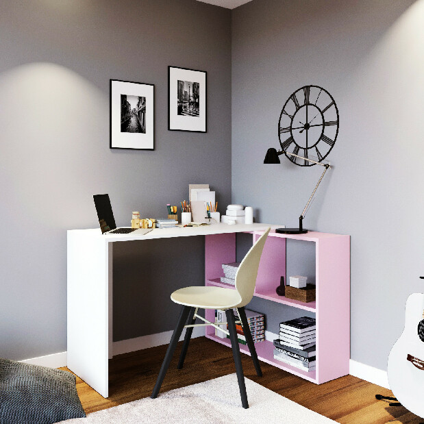 PC stolík Candice (Biela + Ružová)