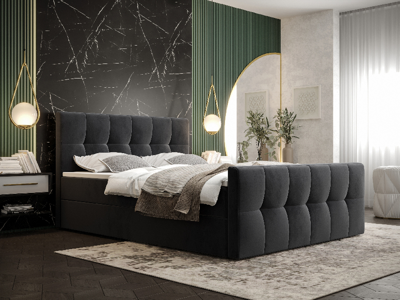 Manželská posteľ Boxspring 140 cm Macheta (čierna) (s matracom a úložným priestorom)