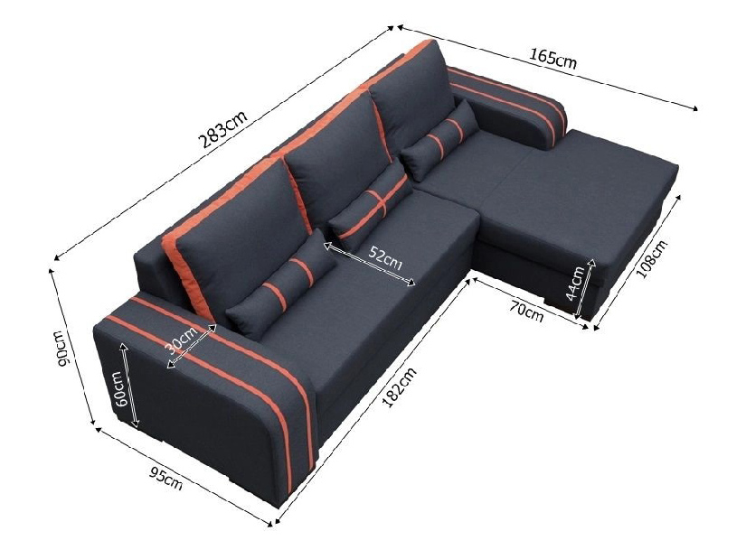 Rohová sedačka Vinita (čierna + oranžova) (L)