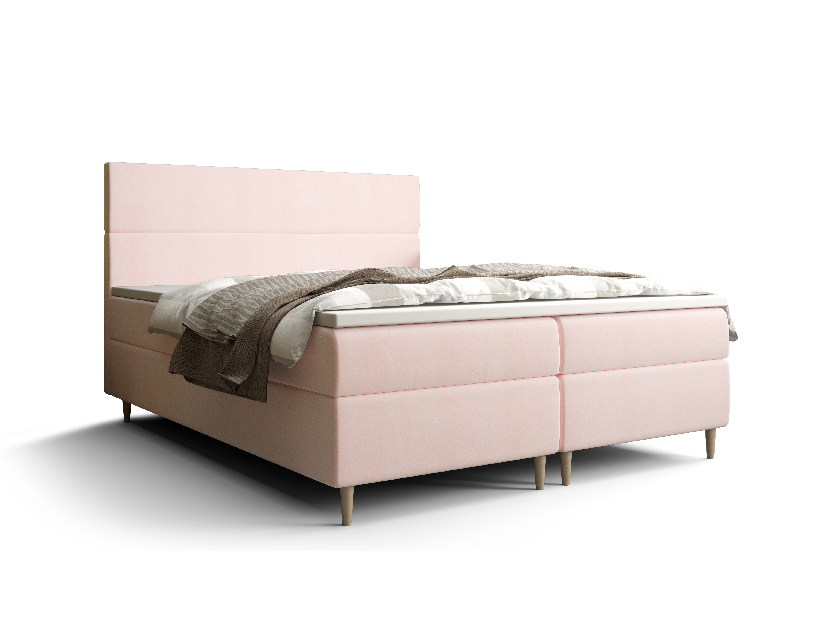 Manželská posteľ Boxspring 140 cm Flu (svetloružová) (s matracom a úložným priestorom)