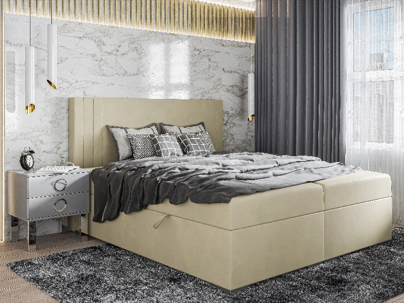Kontinentálna posteľ 180 cm Morcano (béžová) (s úložným priestorom)