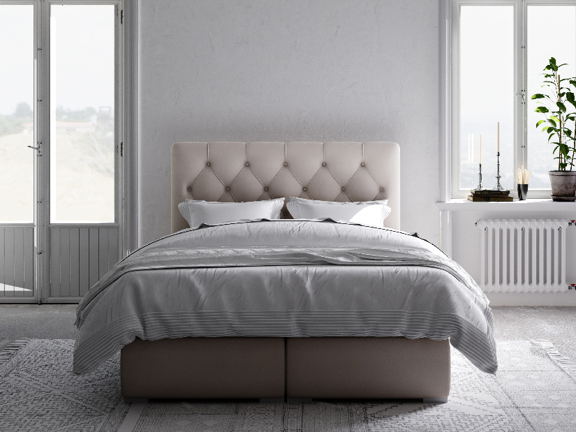 Kontinentálna posteľ 180 cm Ronda (biela ekokoža) (s úložným priestorom)