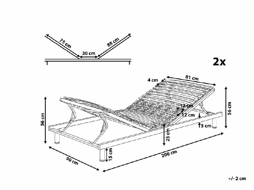 Set 2 ks. lamelových roštov 200x180 cm MUUN (drevo) (sivá)