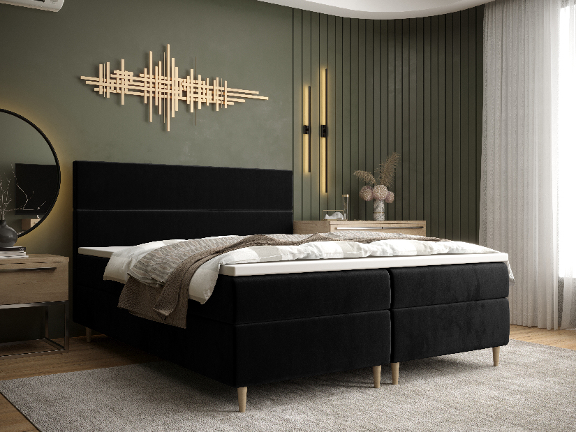 Manželská posteľ Boxspring 160 cm Flu (čierna) (s matracom a úložným priestorom)