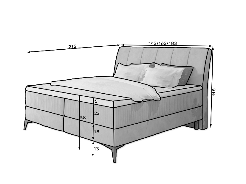 Kontinentálna posteľ 180 cm Alberto (tmavosivá) (s matracmi)