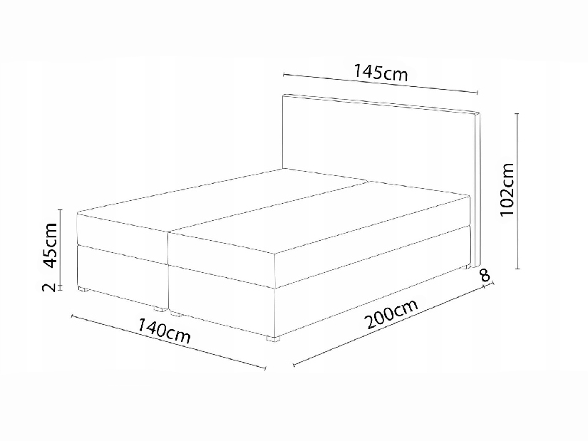 Kontinentálna posteľ 140x200 cm Karum (čierna) (s roštom a matracom)