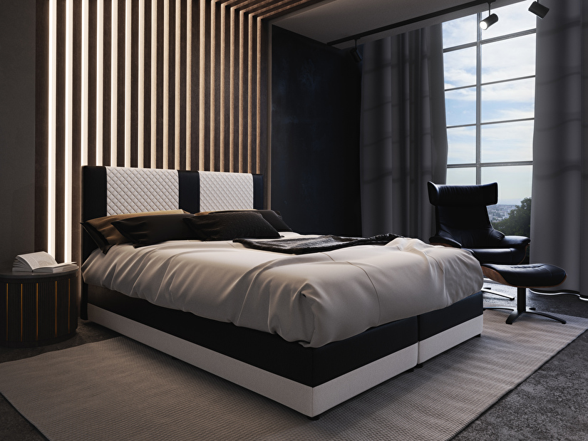 Kontinentálna posteľ 140 cm Pecos Comfort (ekokoža + biela + čierna) (s matracom a úložným priestorom)