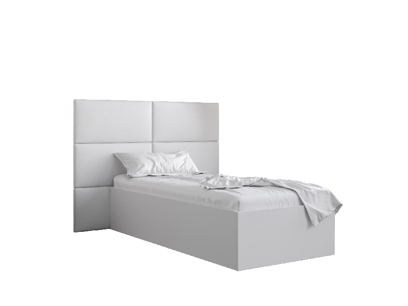 Jednolôžková posteľ s čalúneným čelom 90 cm Brittany 2 (biela matná + biela) (s roštom)