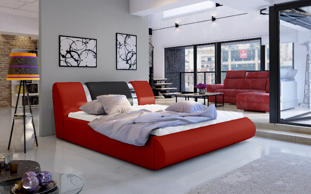 Manželská posteľ 140 cm Fabio (červená + čierna) (s roštom a úl. priestorom)