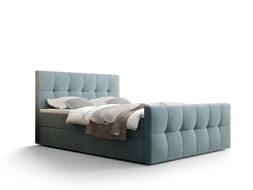 Manželská posteľ Boxspring 160 cm Macheta (sivomodrá) (s matracom a úložným priestorom)