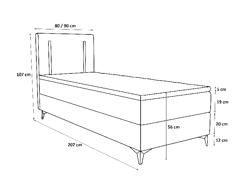 Jednolôžková posteľ 80 cm Ortega Comfort (svetlosivá) (s roštom a matracom, s úl. priestorom) (s LED osvetlením)