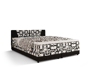 Manželská posteľ Boxspring 140 cm Linda (vzor + čierna) (s matracom a úložným priestorom)