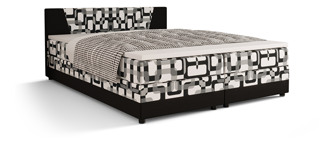 Manželská posteľ Boxspring 140 cm Linda Comfort (vzor + čierna) (s matracom a úložným priestorom)