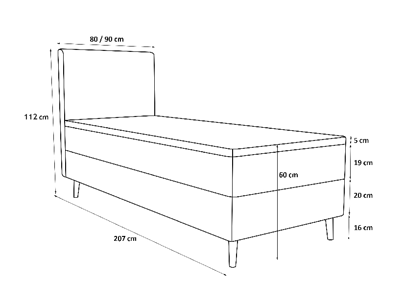 Jednolôžková posteľ 80 cm Napoli Bonell (sivá) (s roštom, s úl. priestorom)