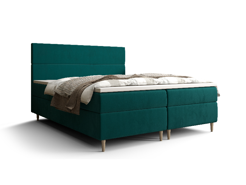 Manželská posteľ Boxspring 140 cm Flu (tmavozelená) (s matracom a úložným priestorom)