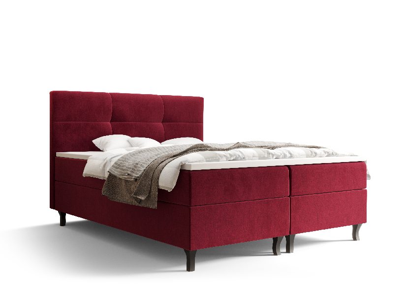 Manželská posteľ Boxspring 160 cm Lumba (bordová) (s matracom a úložným priestorom)