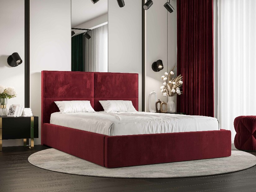 Manželská posteľ 140 cm Alfonso (bordová) (s roštom a úložným priestorom)