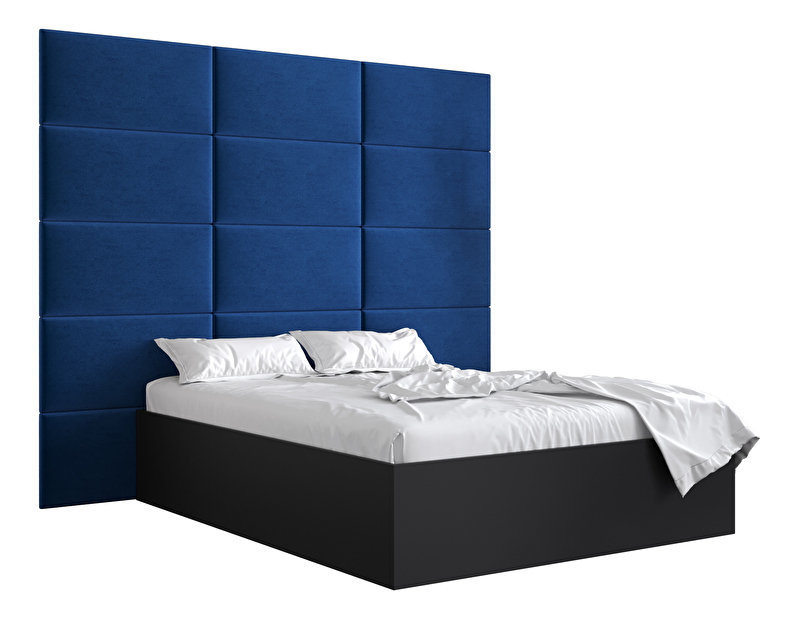 Manželská posteľ s čalúneným čelom 160 cm Brittany 1 (čierna matná + modrá) (s roštom)