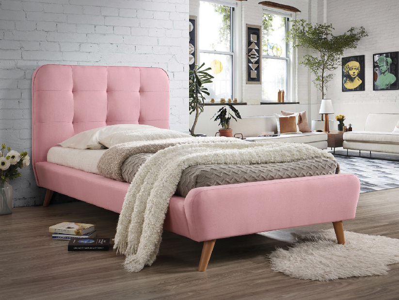 Jednolôžková posteľ 90 cm Temika (ružová) (s roštom)