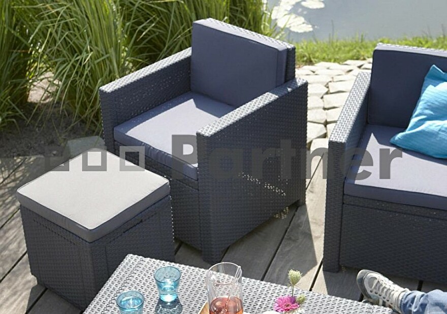 Záhradná taburetka Cube antracit (umelý ratan)